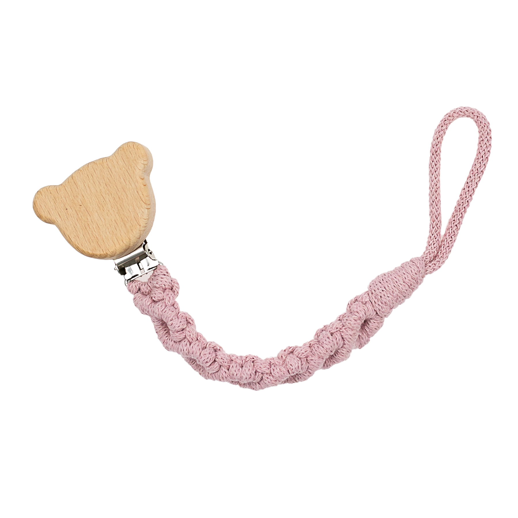 MACRAME PACIFIER CLIP PINK