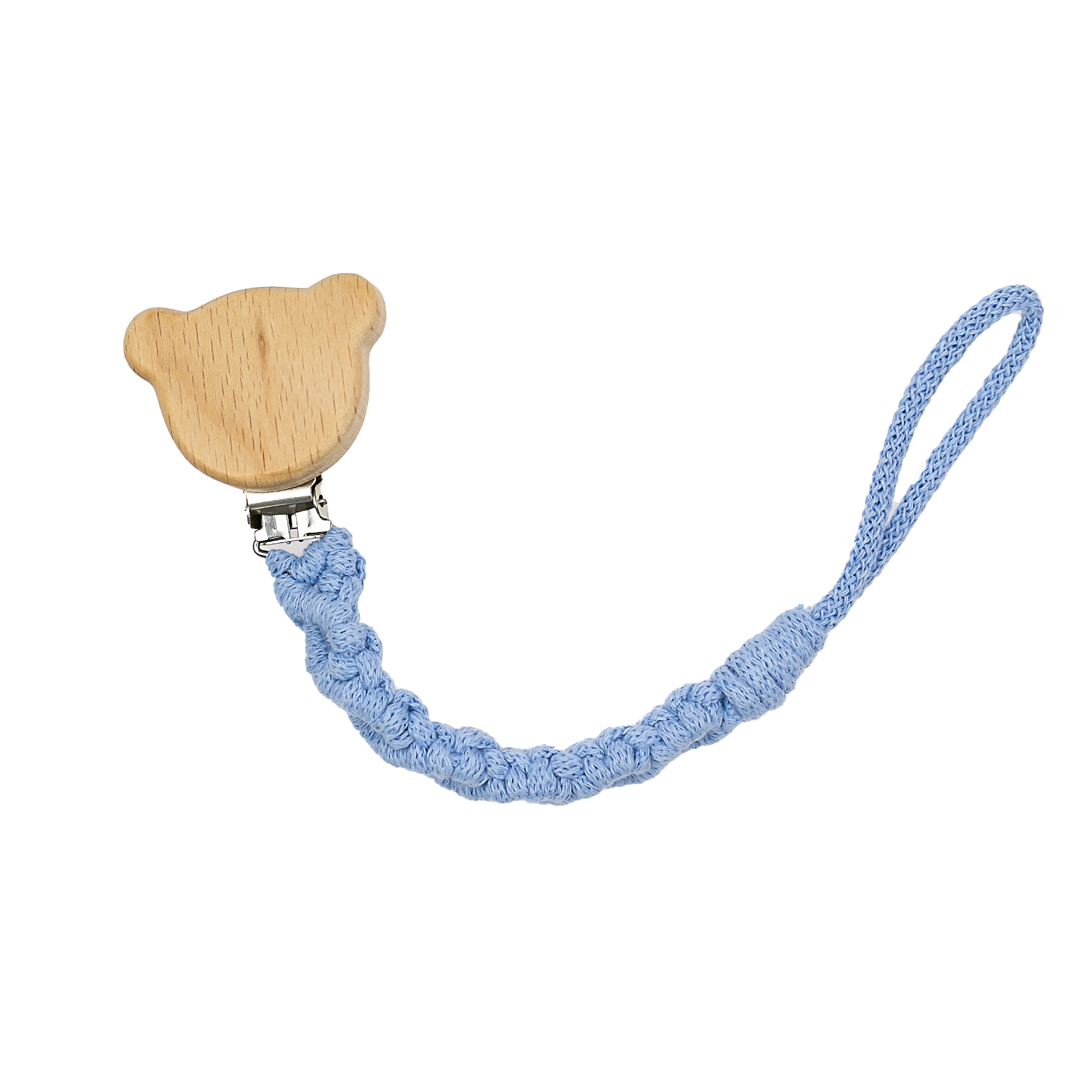 MACRAME PACIFIER CLIP BLUE