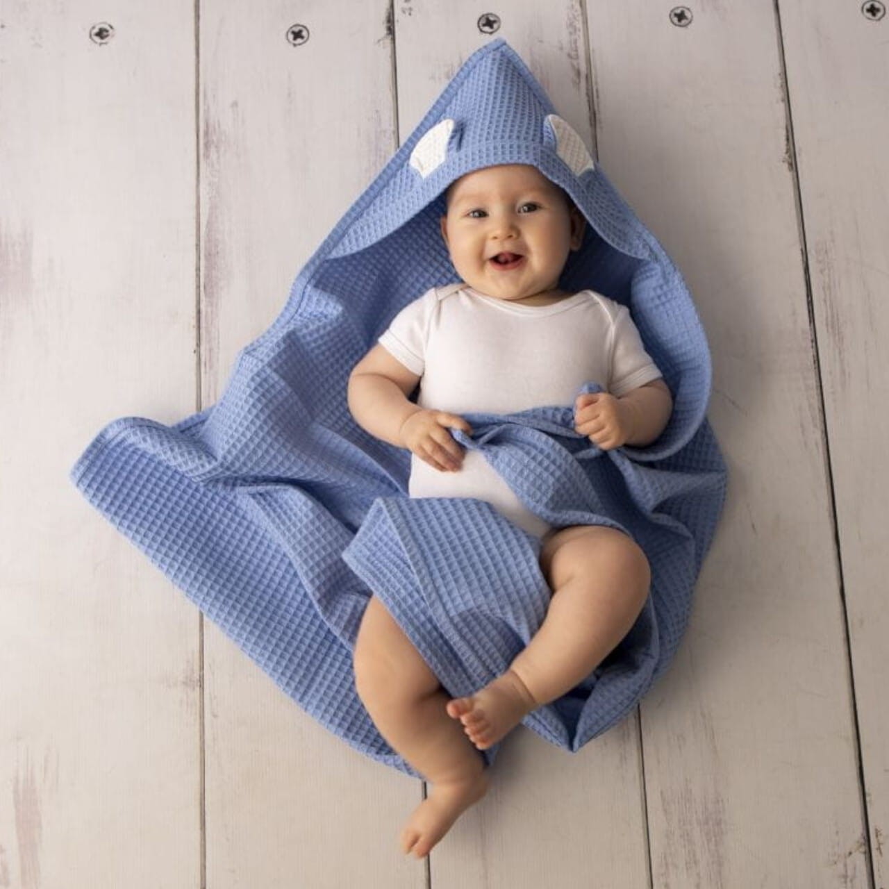 WAFFLE BATH COVER BLUE