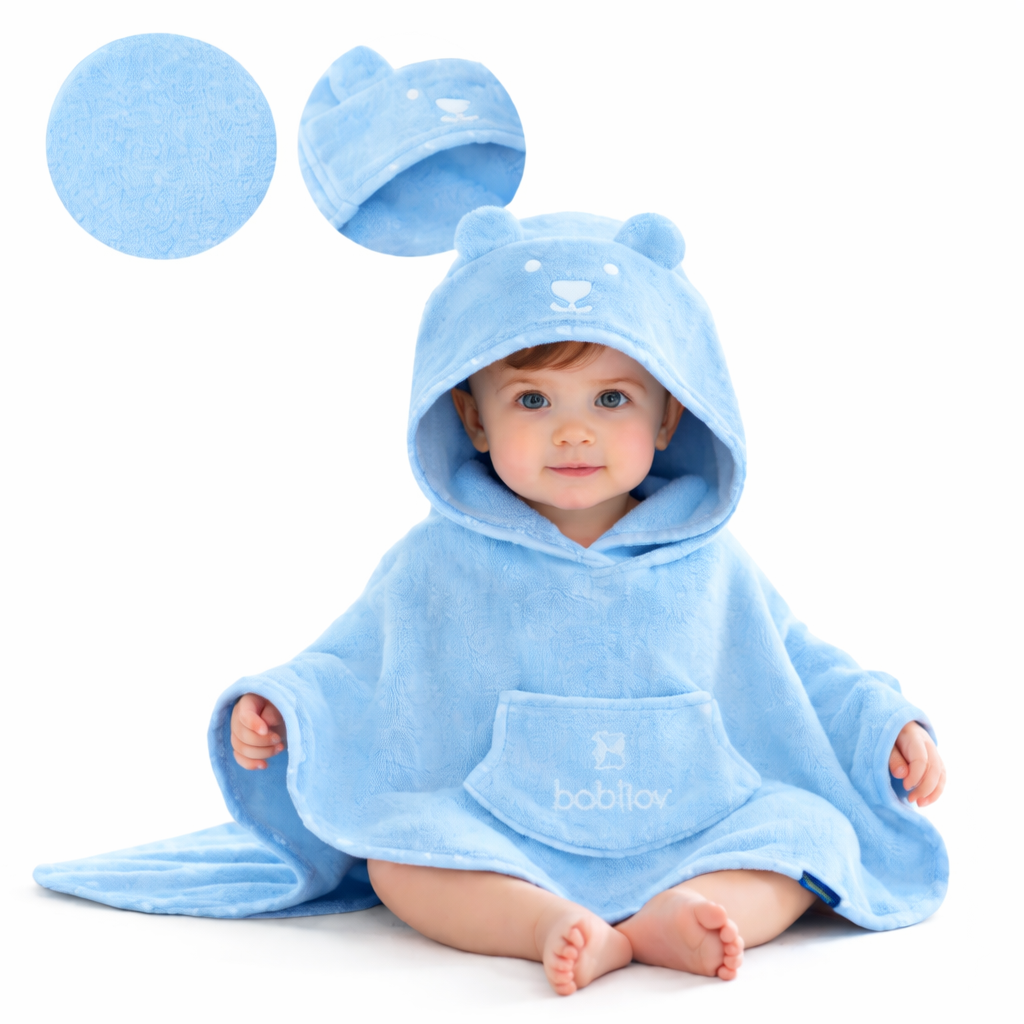BATHROBE PONCHO WITH POCKET FROTTE TEDDY MINT