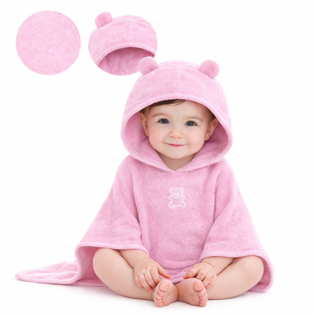 BATH PONCHO FROTTE TEDDY PINK