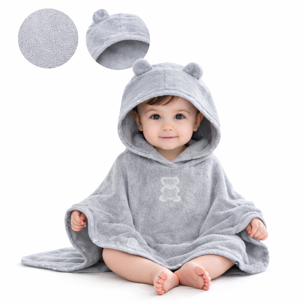 BATHROBE PONCHO FROTTE TEDDY GREY