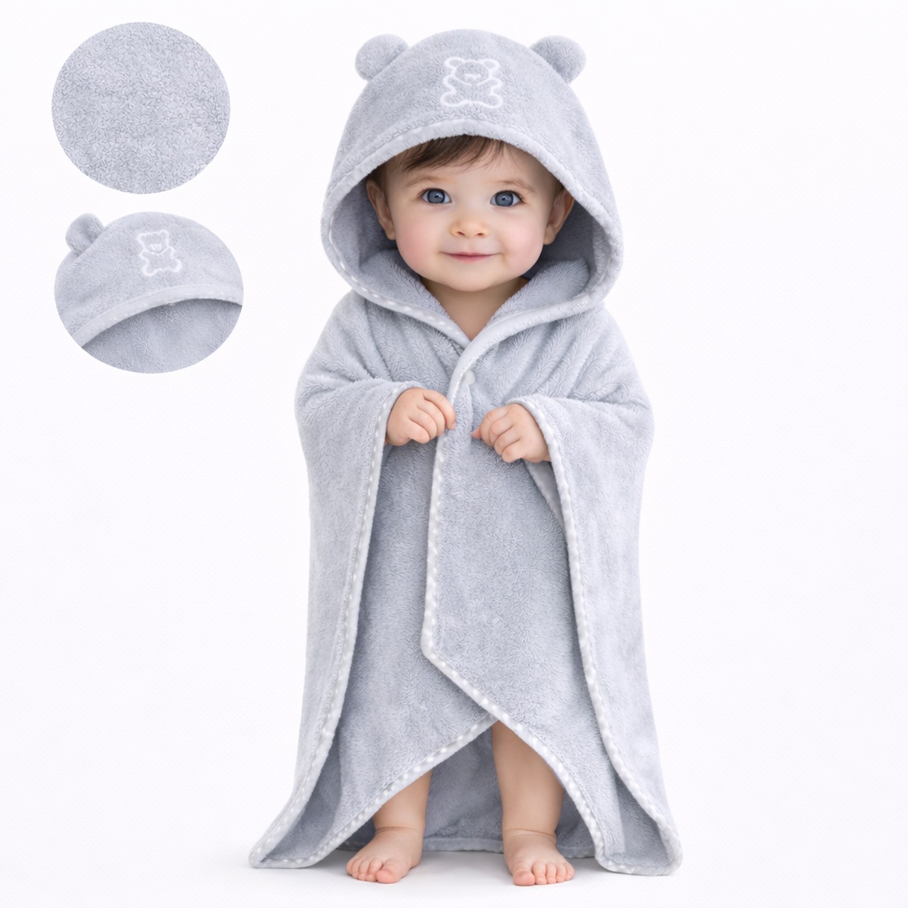 HOODED BATH TOWEL FROTTE TEDDY GREY