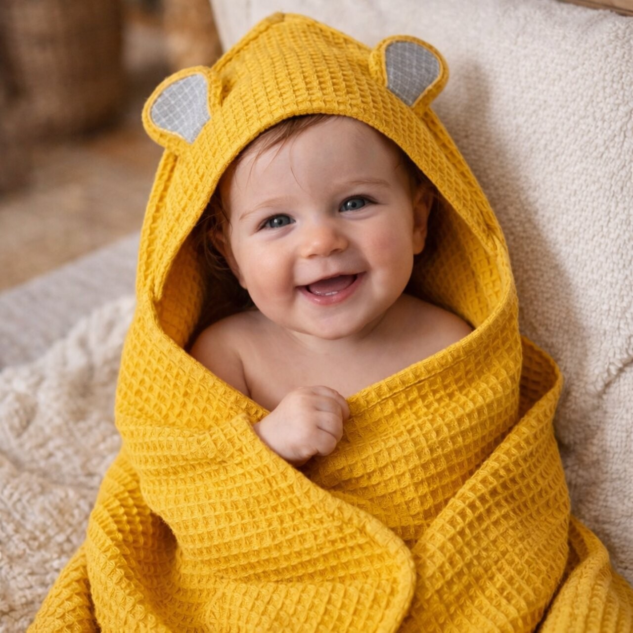 WAFFLE BATH COVER MUSTARD