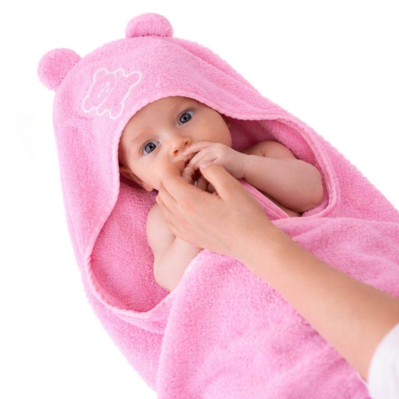 HOODED BATH TOWEL FROTTE TEDDY PINK