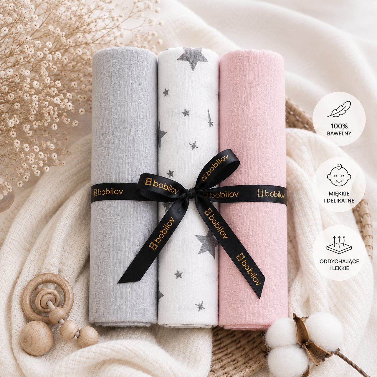 HIGHEST QUALITY MUSLIN SWADDLE BLANKETS 3-PACK PREMIUM