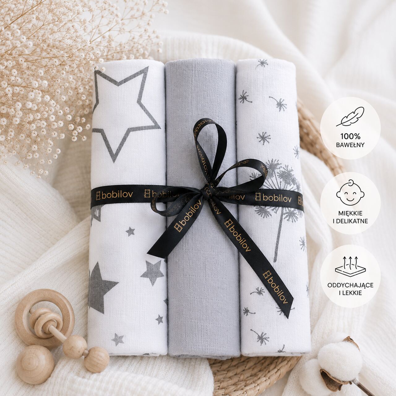 HIGHEST QUALITY MUSLIN SWADDLE BLANKETS 3-PACK PREMIUM PLANET OF STARS