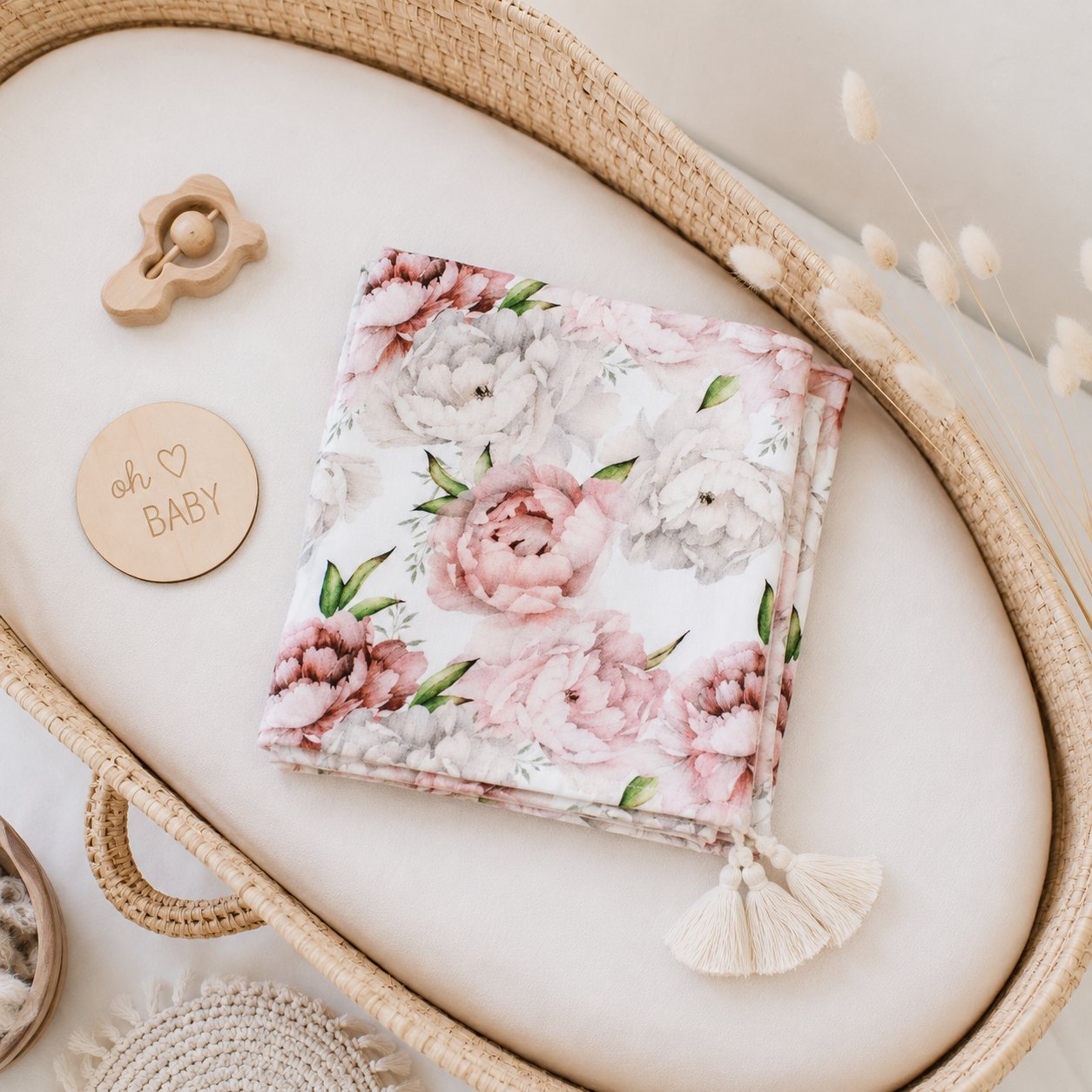BAMBOO SWADDLE BLANKET PEONIES