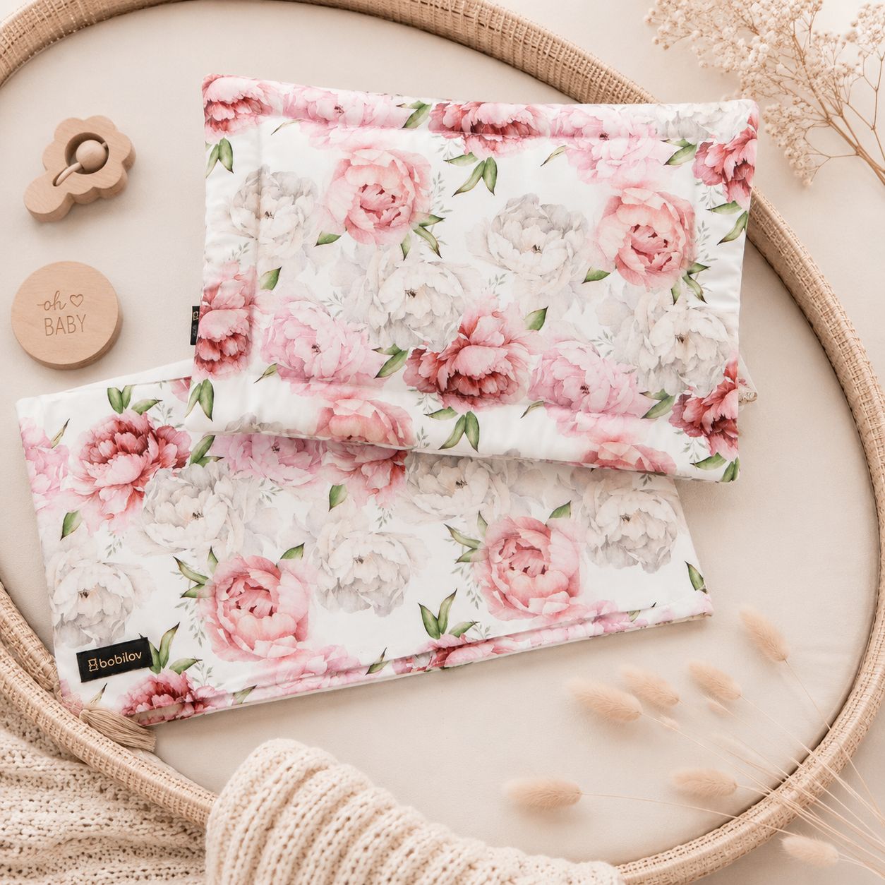 BAMBOO SWADDLE BLANKET PEONIES 