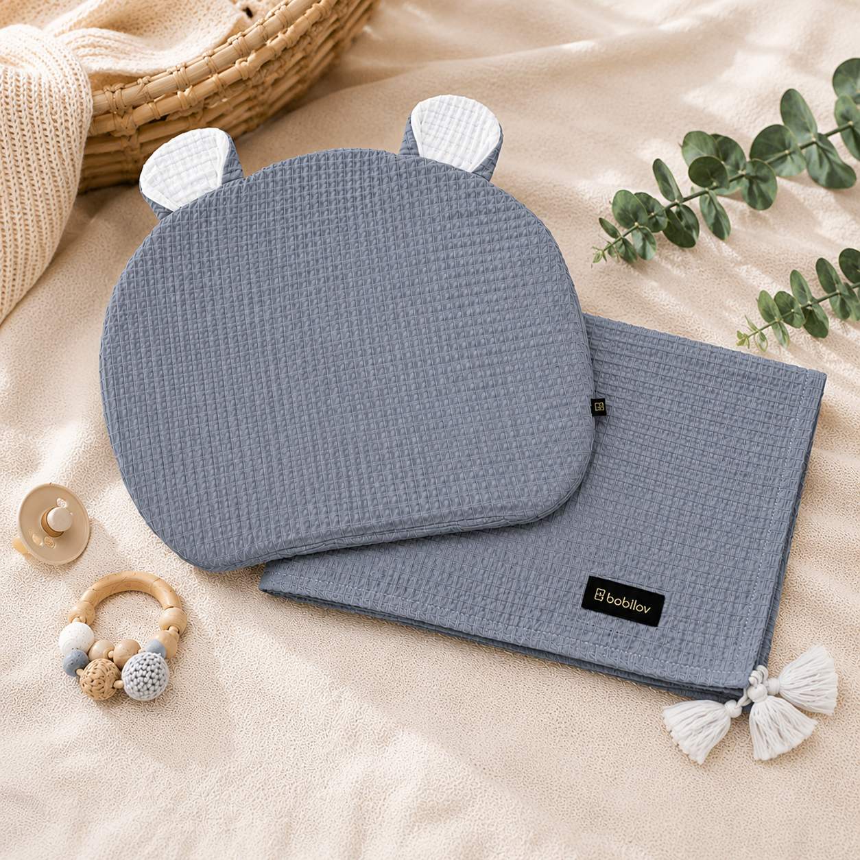 COTTON WAFFLE BLANKET GREY
