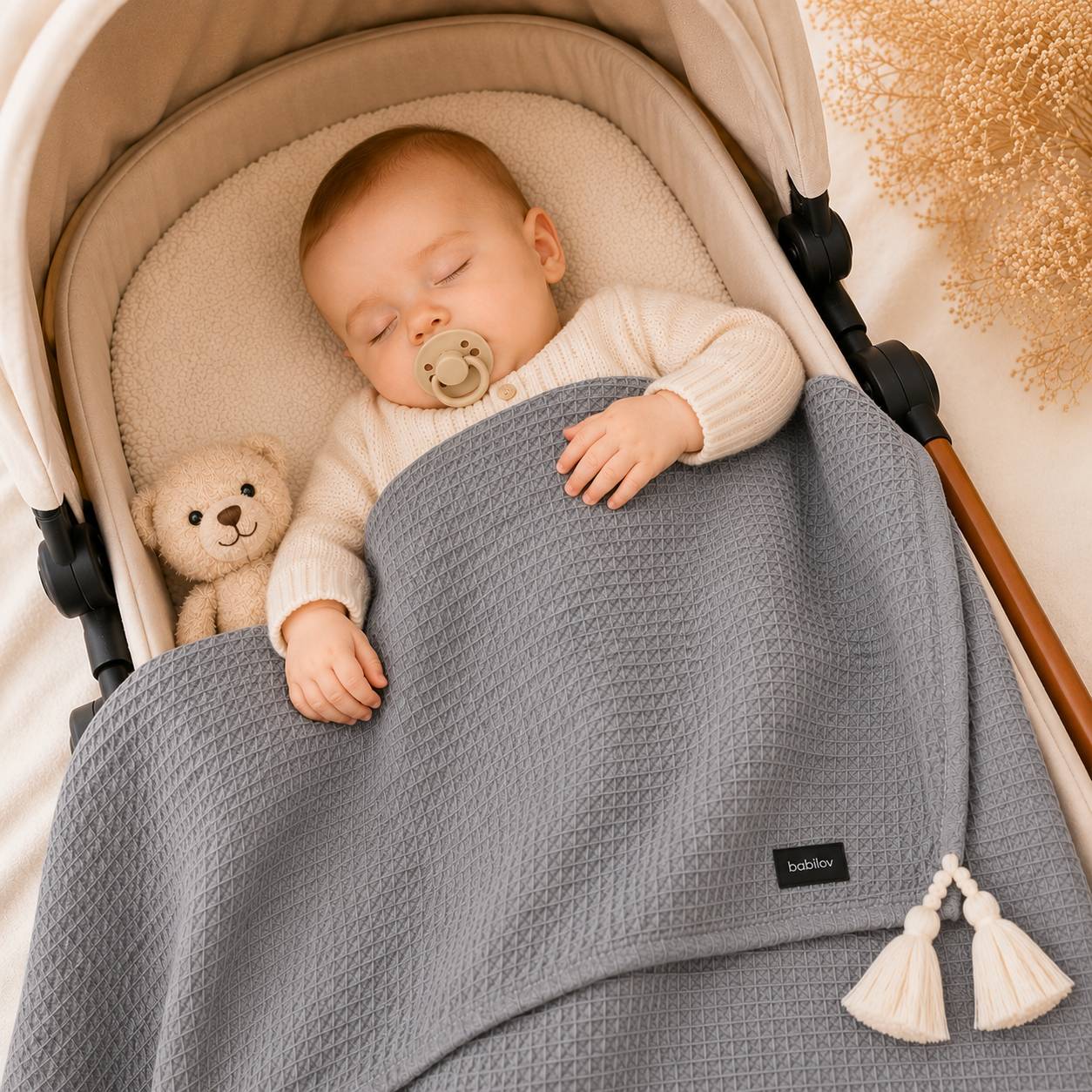 COTTON WAFFLE BLANKET GREY