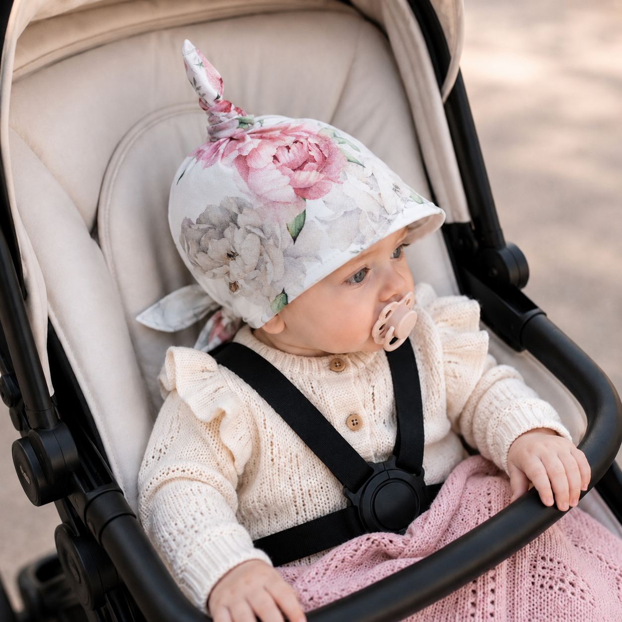 BAMBOO BABY SCARF CAP PEONIES