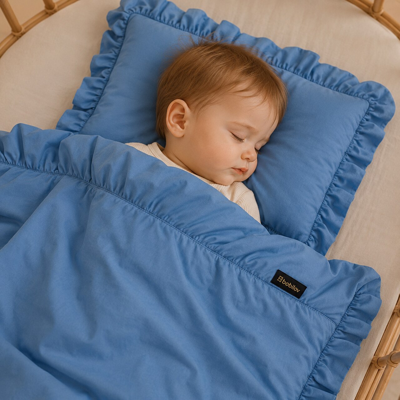 CRIB BEDDING SET WITH FLOUNCE BLUE 