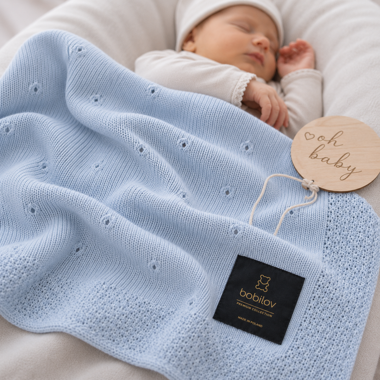 BAMBOO KNITTED BLANKET BLUE