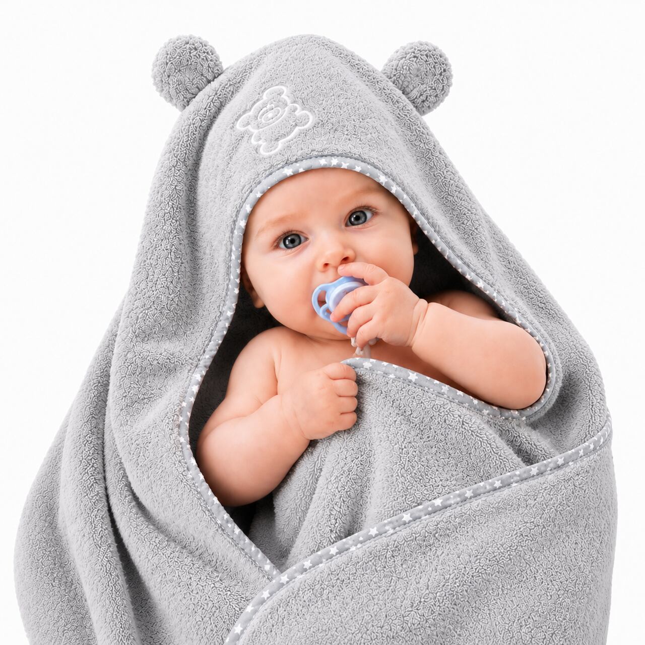 HOODED BATH TOWEL FROTTE TEDDY GREY
