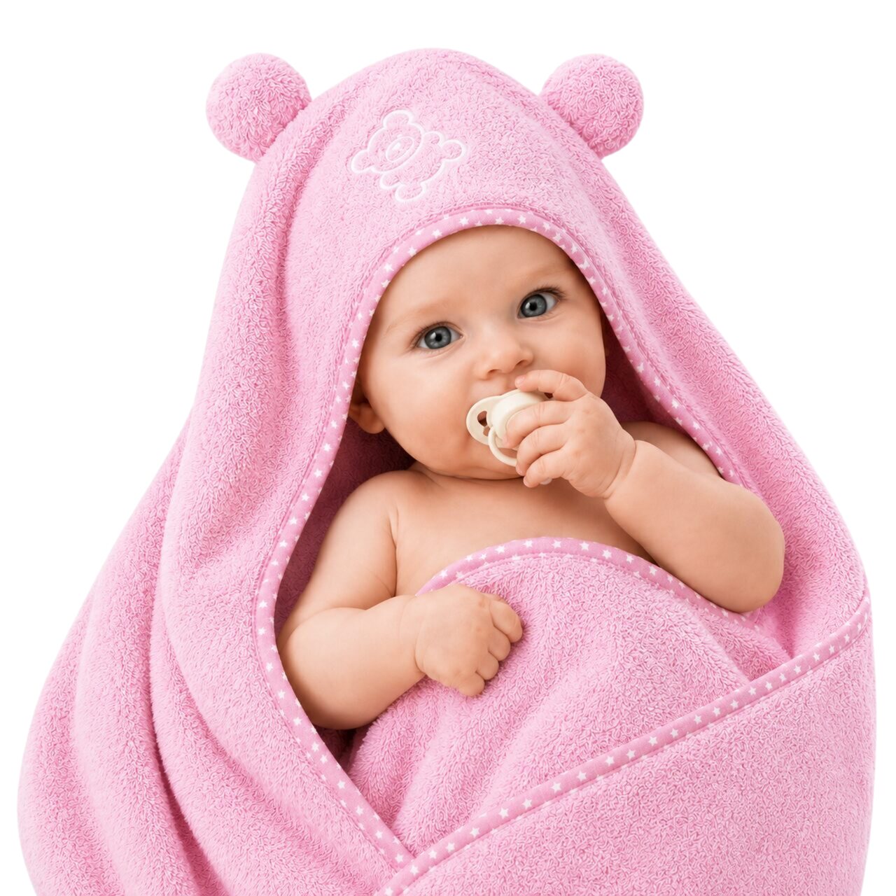HOODED BATH TOWEL FROTTE TEDDY PINK