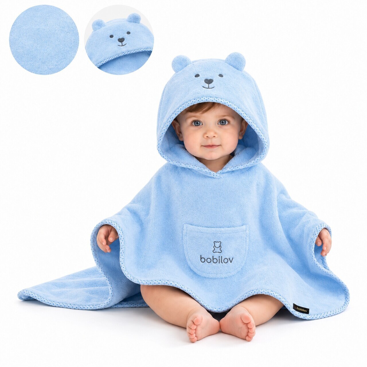 BATHROBE PONCHO WITH POCKET FROTTE TEDDY MINT