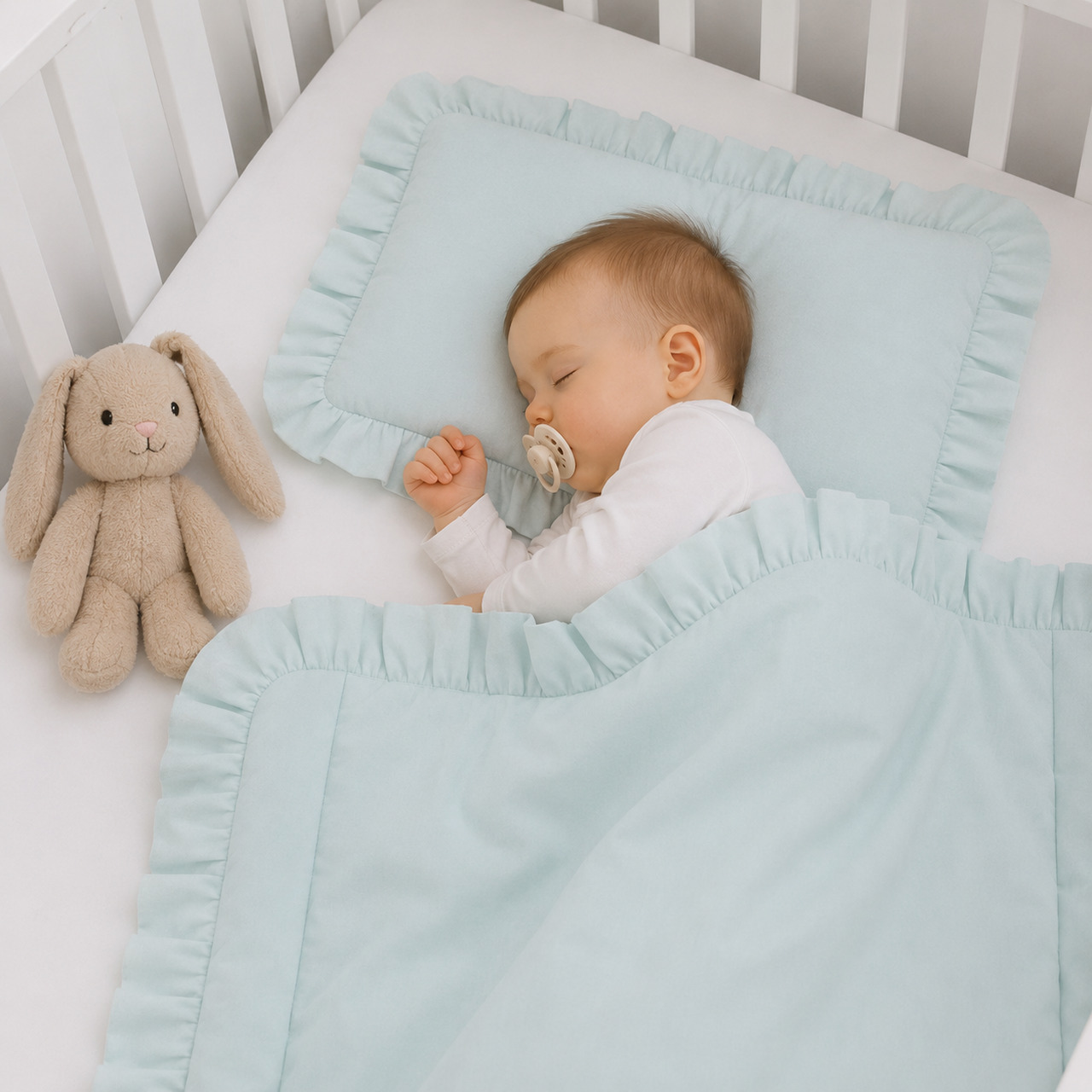 CRIB BEDDING SET WITH FLOUNCE MINT 