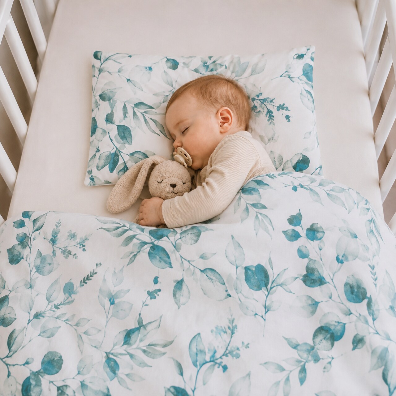 REVERSIBLE BABY BEDDING SET EUCALYPTUS MINT