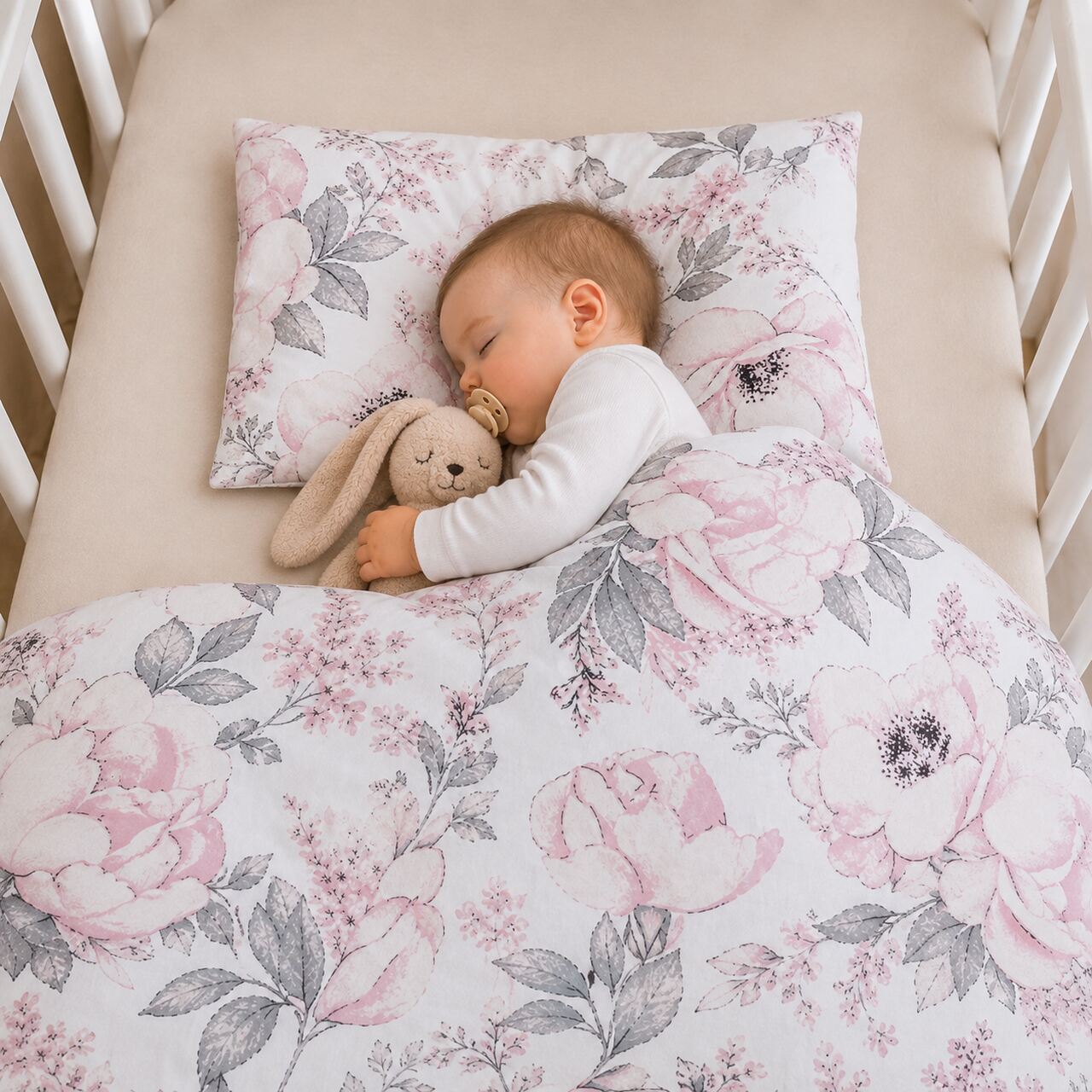 REVERSIBLE BABY BEDDING SET PEONIES