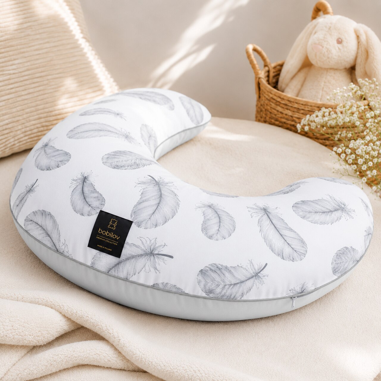 NURSING PILLOW GREY FEATHERS